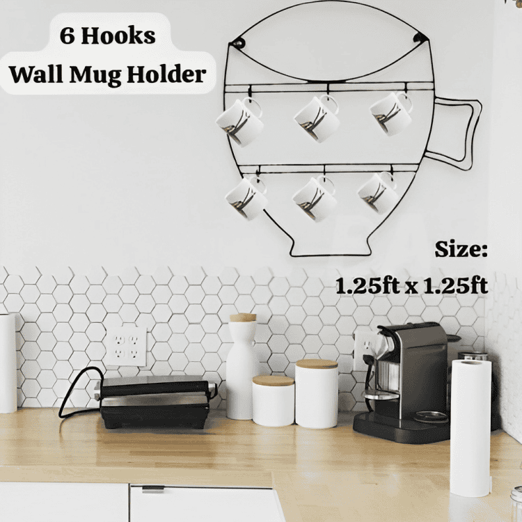 Cup Shape Cup Holder, Wall 6 Hooks Cup Holder, Free Coffee Cups Holder, Wire Cup Hanger Wall Shelf, Wall Mounted Storage Display Organizer Hooks Cup Shape Cup Holder, Wall 6 Hooks Cup Holder, Free Coffee Cups Holder, Wire Cup Hanger Wall Shelf, Wall Mounted Storage Display Organizer Hooks